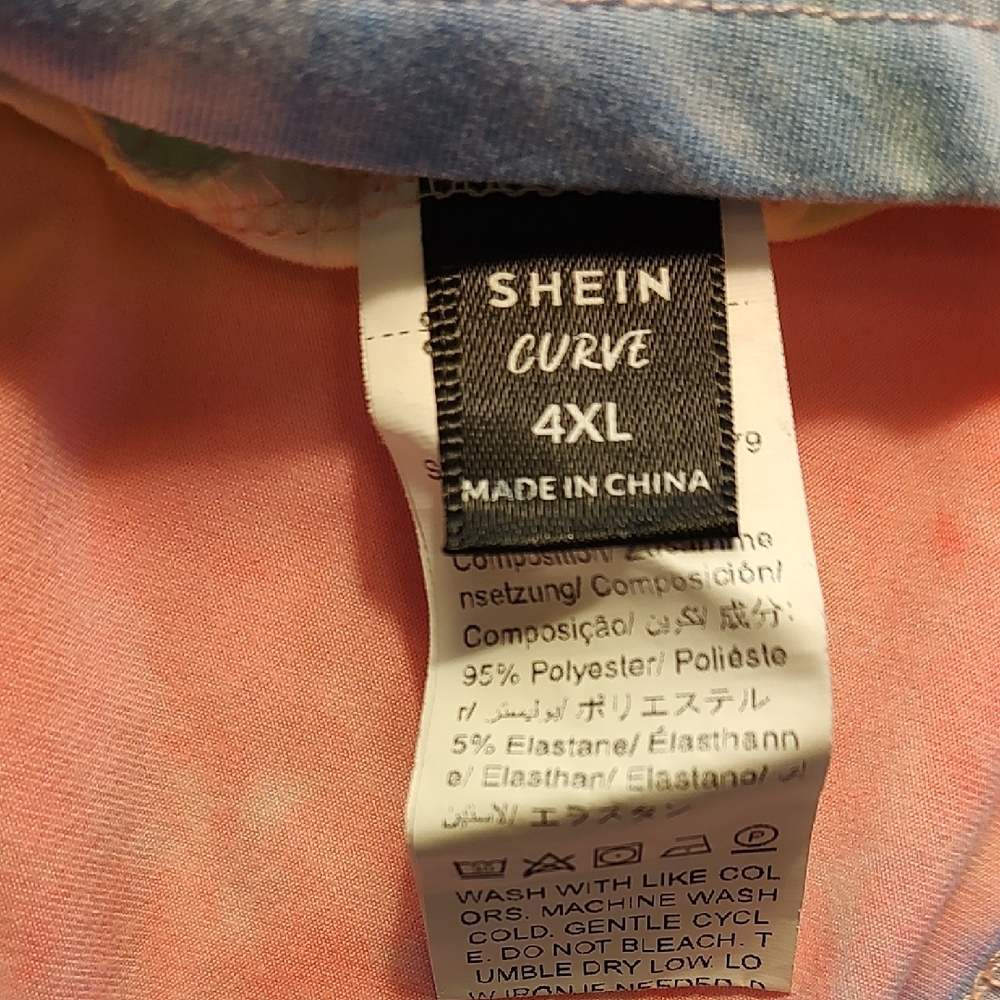SHEIN Pastel Pink Blue Tie-Dye V-Neck Short Sleeve Top with Crisscross Straps - Picture 6 of 6